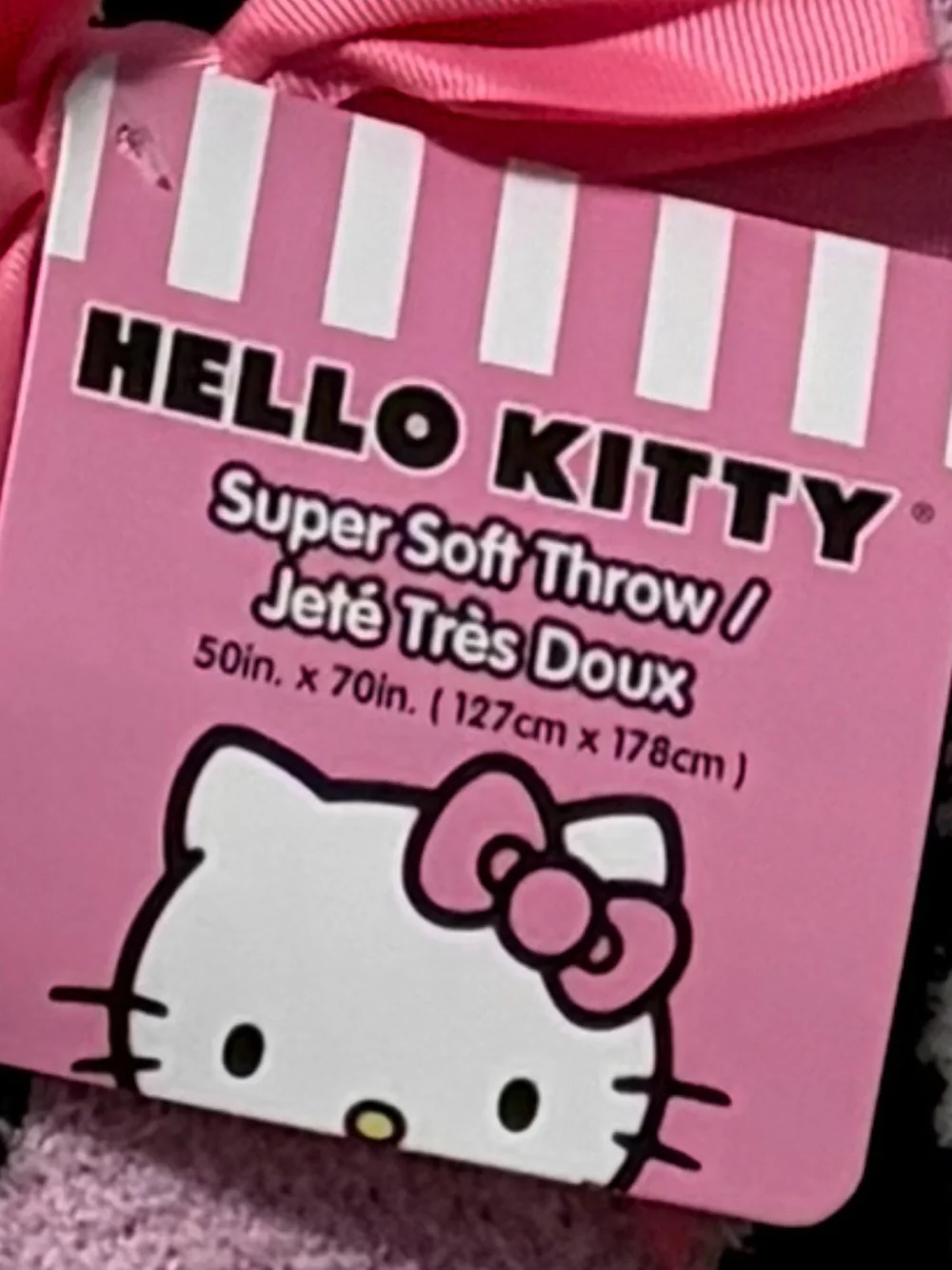 Hello Kitty Pink Yarn Knit Faces Throw Blanket